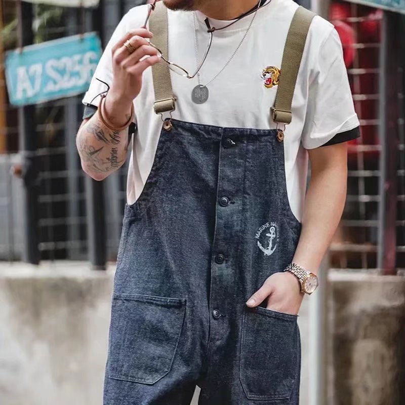 Retro Navy Blue Denim Jumpsuit