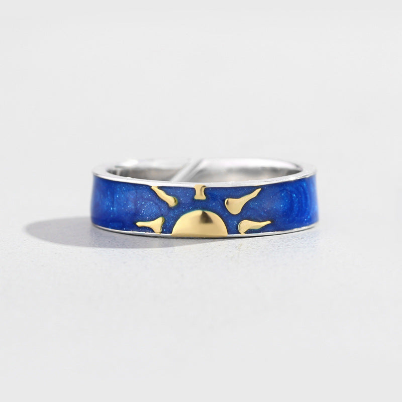 Sun and Moon Promise Couple Rings Sterling Silver Adjustable Rings