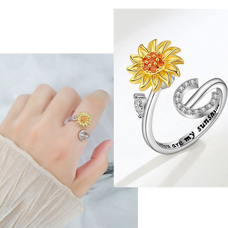 🌻Sunflower Anxiety Fidget Adjustable Ring Personalised Letter Spinner Ring