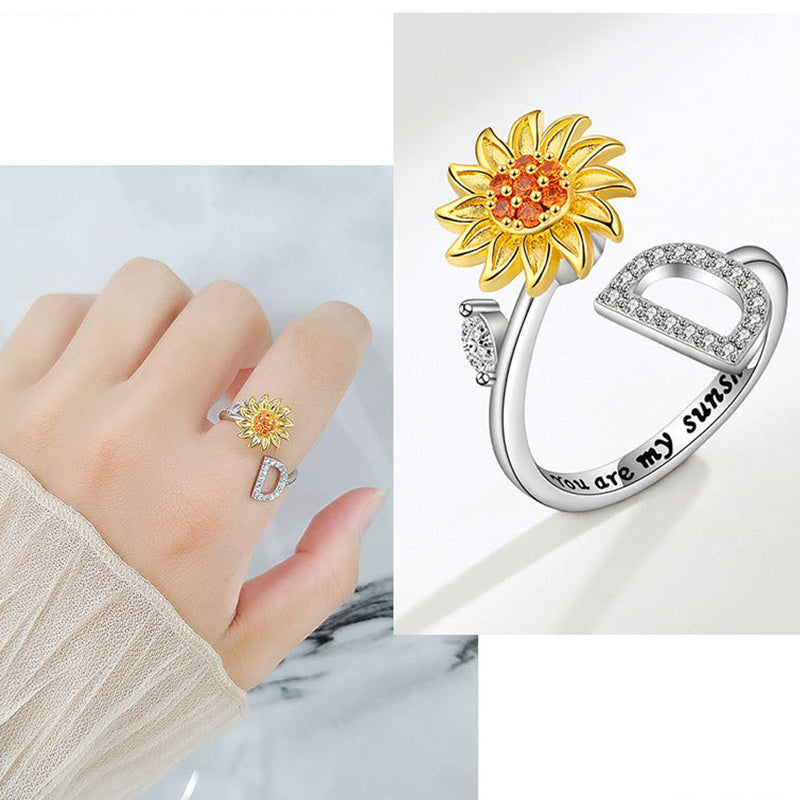 🌻Sunflower Anxiety Fidget Adjustable Ring Personalised Letter Spinner Ring