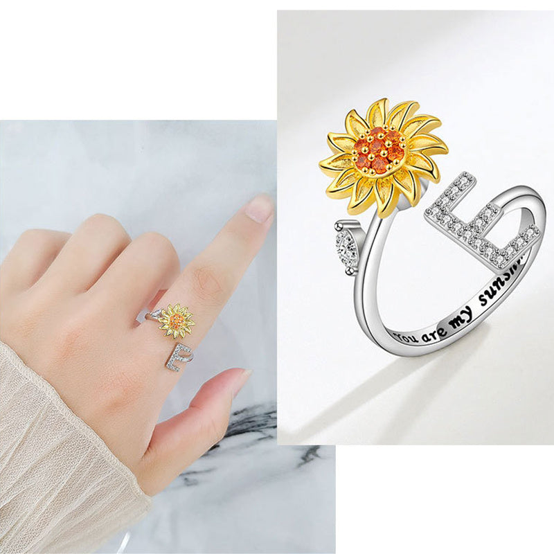 🌻Sunflower Anxiety Fidget Adjustable Ring Personalised Letter Spinner Ring