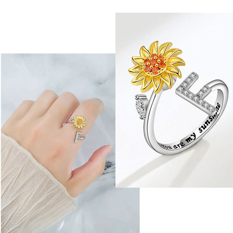 🌻Sunflower Anxiety Fidget Adjustable Ring Personalised Letter Spinner Ring