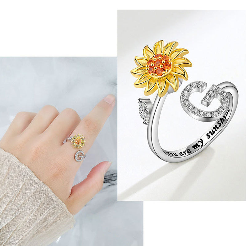 🌻Sunflower Anxiety Fidget Adjustable Ring Personalised Letter Spinner Ring