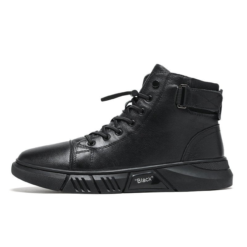 Men's Casual Simple Solid Color Martin Boots Black Warm Leather Boots