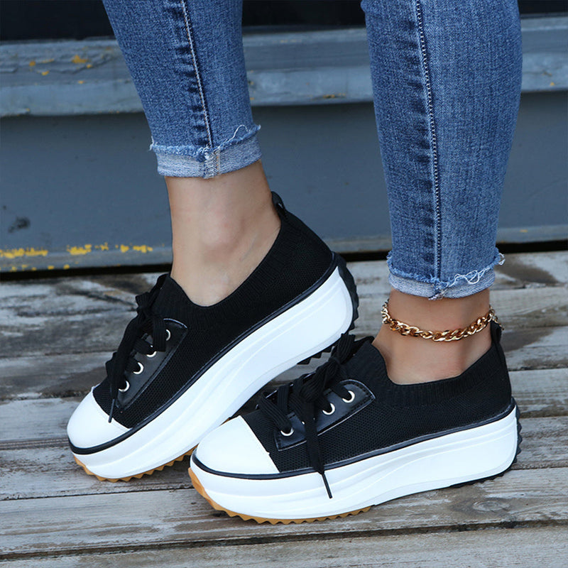 Women Lace-up Sneakers In Stretch Fabric