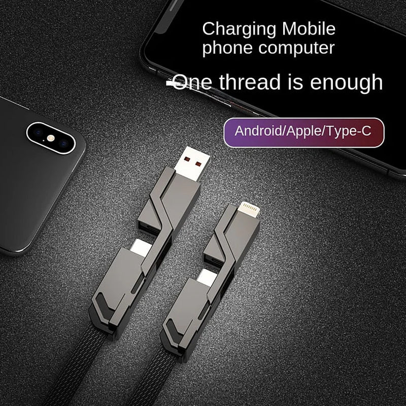 🔥4-in-1 Flat Braided Anti-tangle Charger Cable with Velcro👍