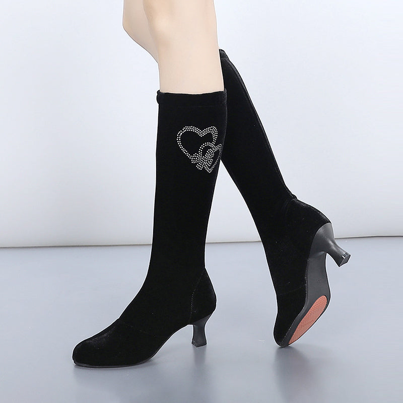 Rhinestone Heart Pattern Dancing Boots