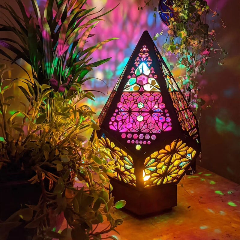 Bohemian Polar Star Wooden Floor Lamp, LED Colorful Star Projector