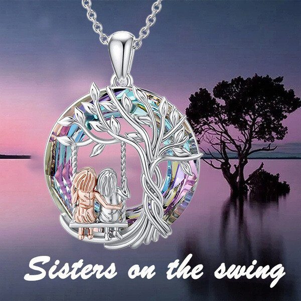 Tree of Life Sister on the Swing Necklace - Thank You for Being My Unbiological Sister