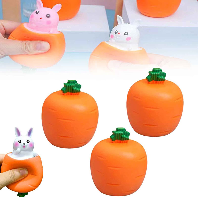 Squeeze Toy Carrot Doll, POP UP Carrot Bunny Stress Relief Toy