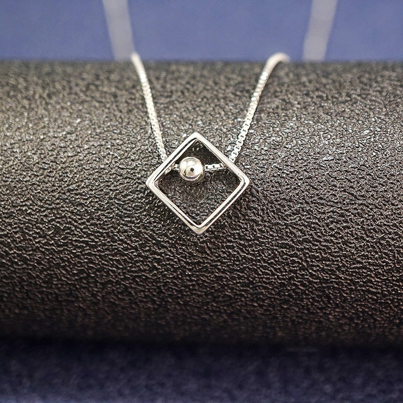 Love Ball Square Geometric Clavicle Chain s925 Sterling Silver Necklace