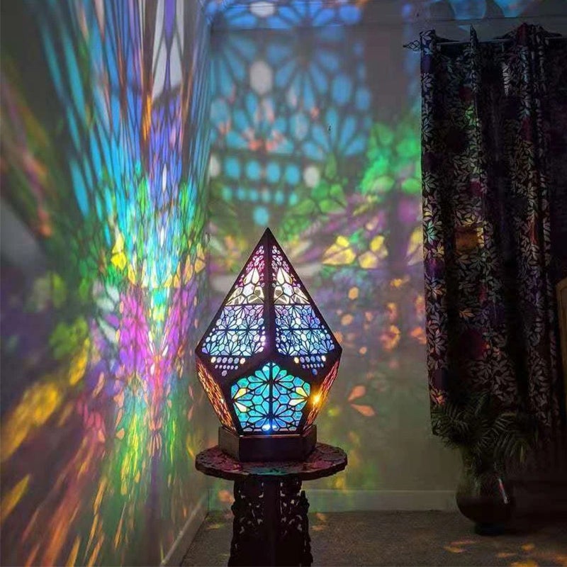 Bohemian Polar Star Wooden Floor Lamp, LED Colorful Star Projector