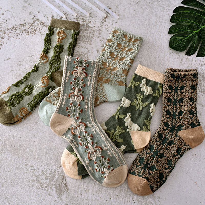 5 Pairs Women's Vintage Floral Cotton Socks