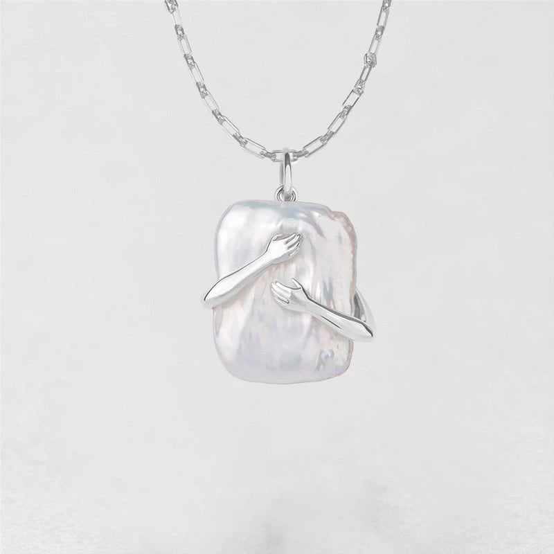 Baroque Pendant Hug Pearl Necklace, S925 Silver Necklace