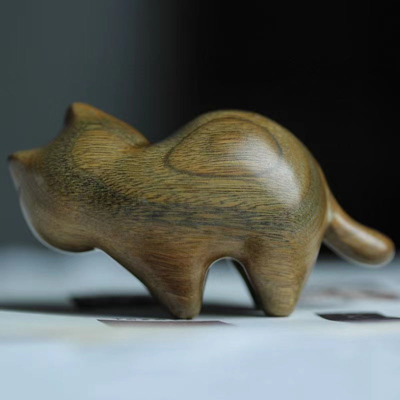 🐈Handmade Wood Carved Cat Decoration