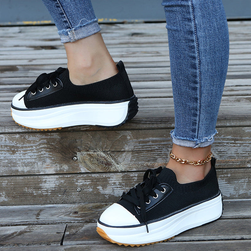 Women Lace-up Sneakers In Stretch Fabric