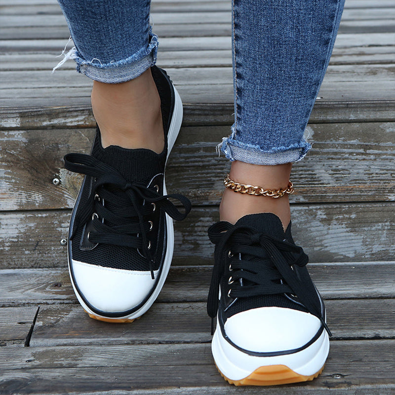 Women Lace-up Sneakers In Stretch Fabric