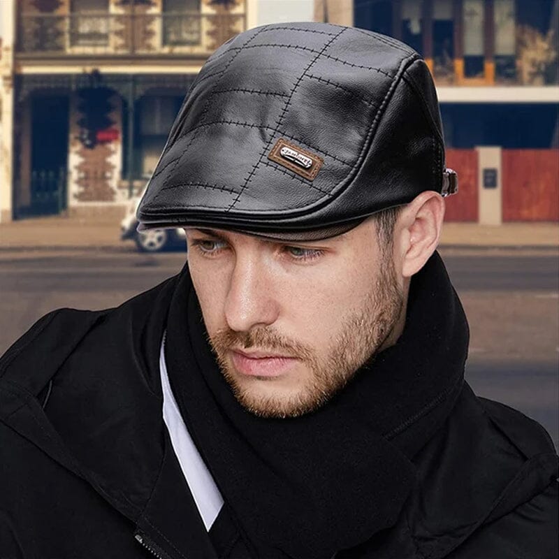 Leather Adjustable Newsboy Hats for Men Fashion Beret Hat Flat Cap
