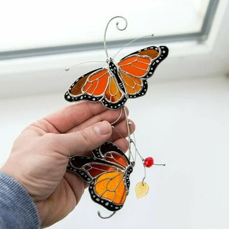 🦋🦋Stained Monarch Butterfly Glass Window Decor