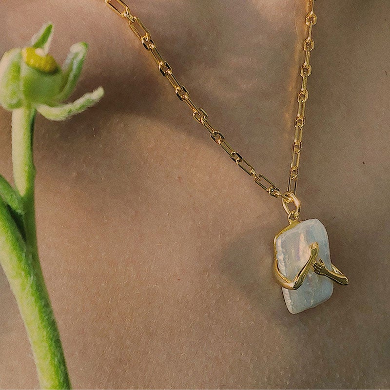 Baroque Pendant Hug Pearl Necklace, S925 Silver Necklace