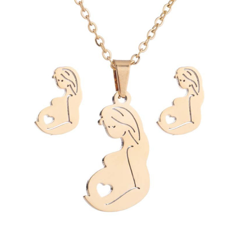 Stainless Steel Mummy-to-be Jewelry Set Necklace & Earrings Gift for New Mum