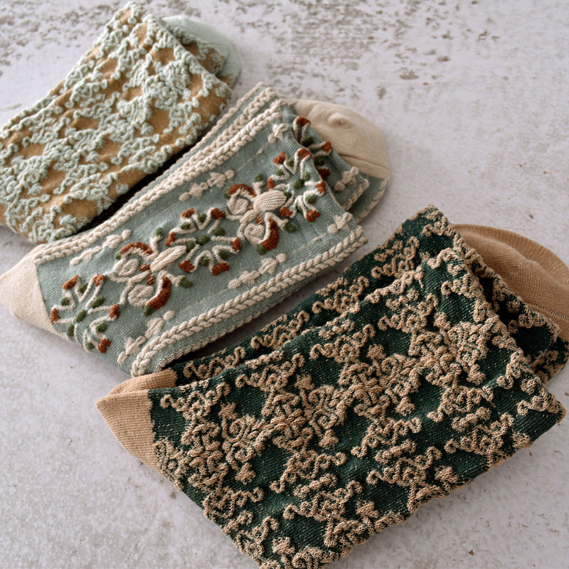 5 Pairs Women's Vintage Floral Cotton Socks