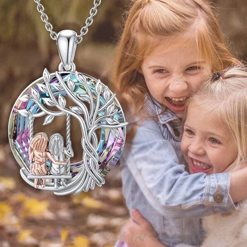 Tree of Life Sister on the Swing Necklace - Thank You for Being My Unbiological Sister