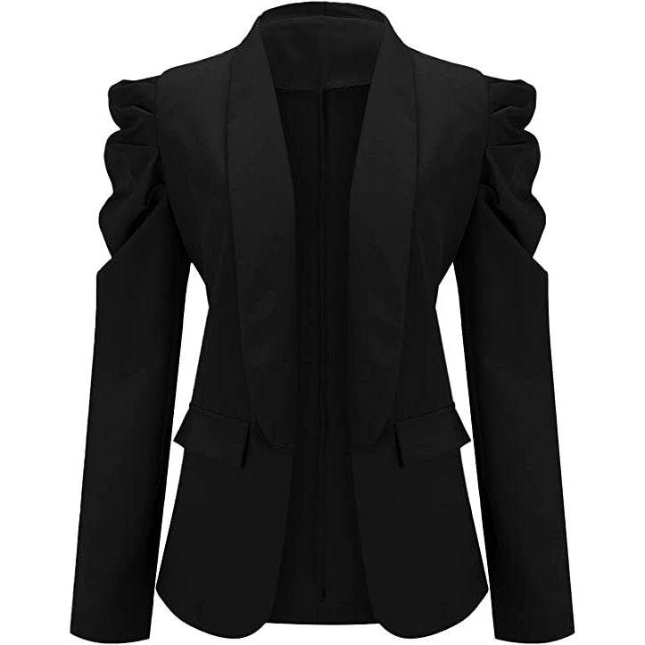 Women's Casual Lapel Blazer Puff Sleeve Open Front Work Blazer Suit