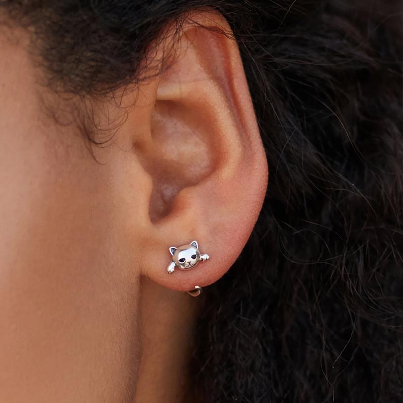 925 Sterling Silve Cute Cat Earrings