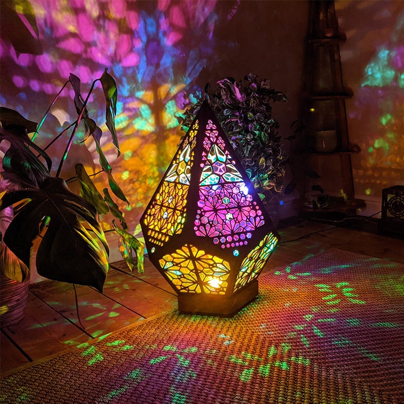 Bohemian Polar Star Wooden Floor Lamp, LED Colorful Star Projector