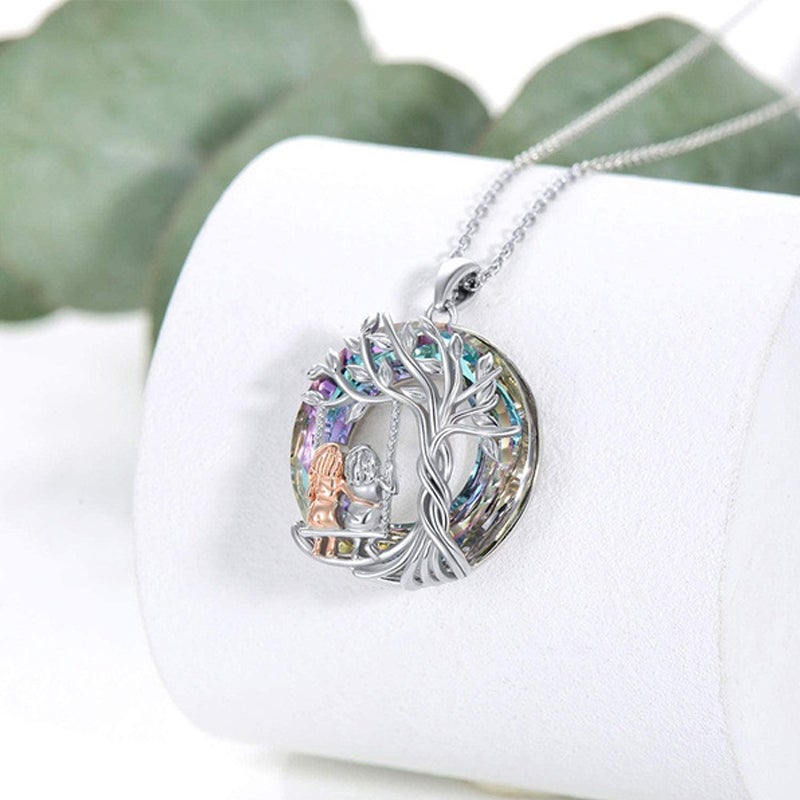 Tree of Life Sister on the Swing Necklace - Thank You for Being My Unbiological Sister