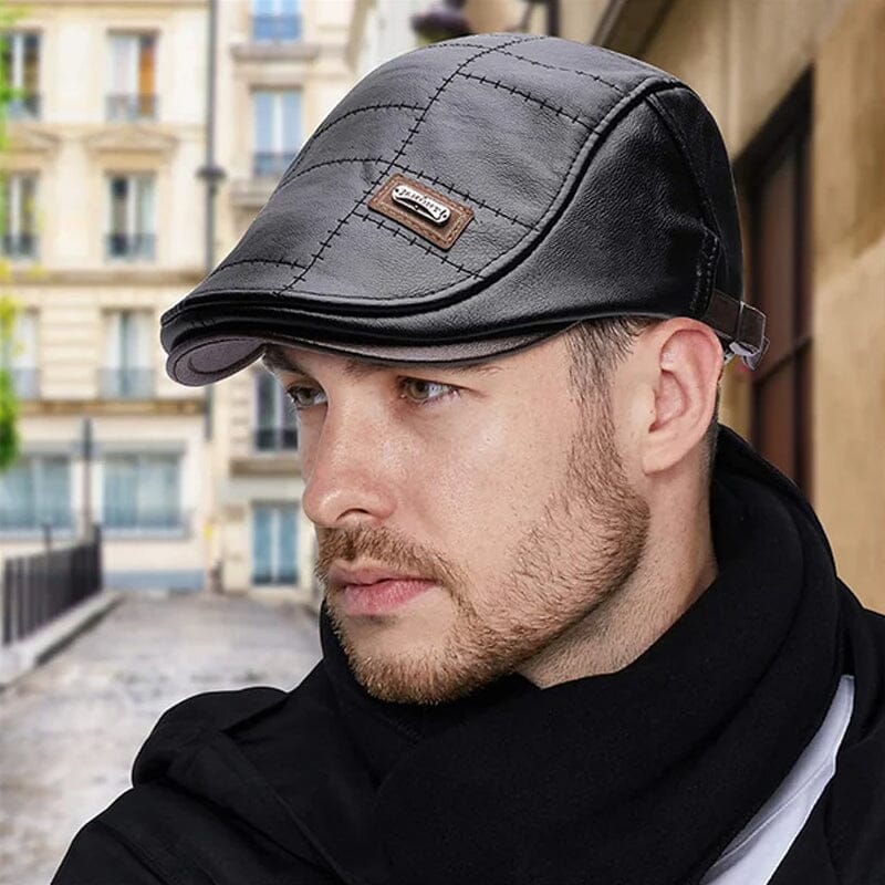 Leather Adjustable Newsboy Hats for Men Fashion Beret Hat Flat Cap