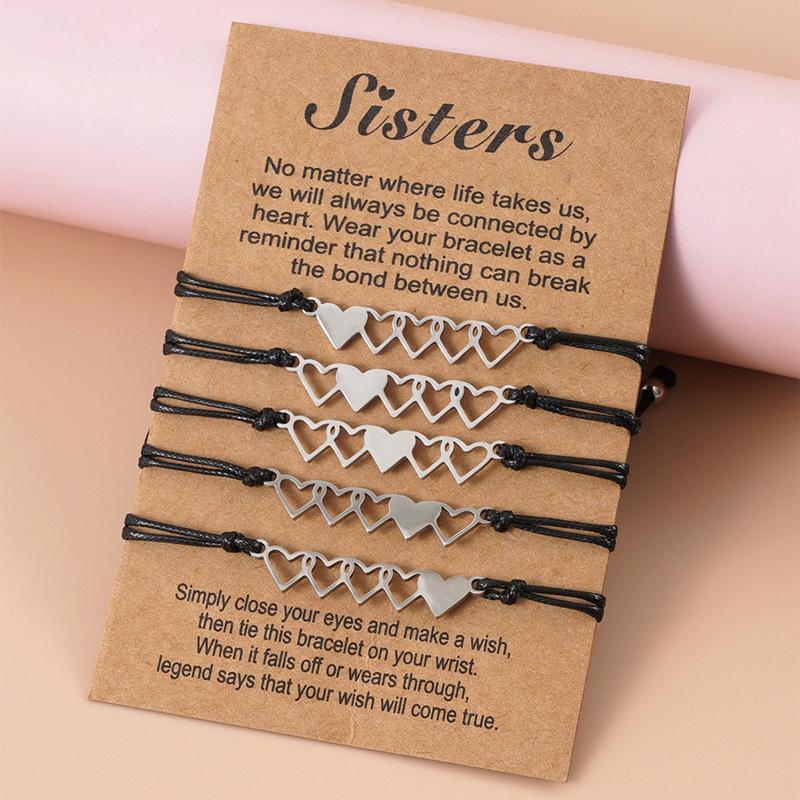 Sister Matching Heart Bracelets for 2, 3, 4 & 5, Friendship Bracelet, Best Gift for Friends and Sisters