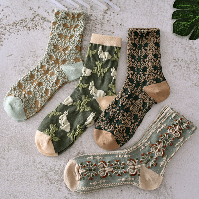 5 Pairs Women's Vintage Floral Cotton Socks