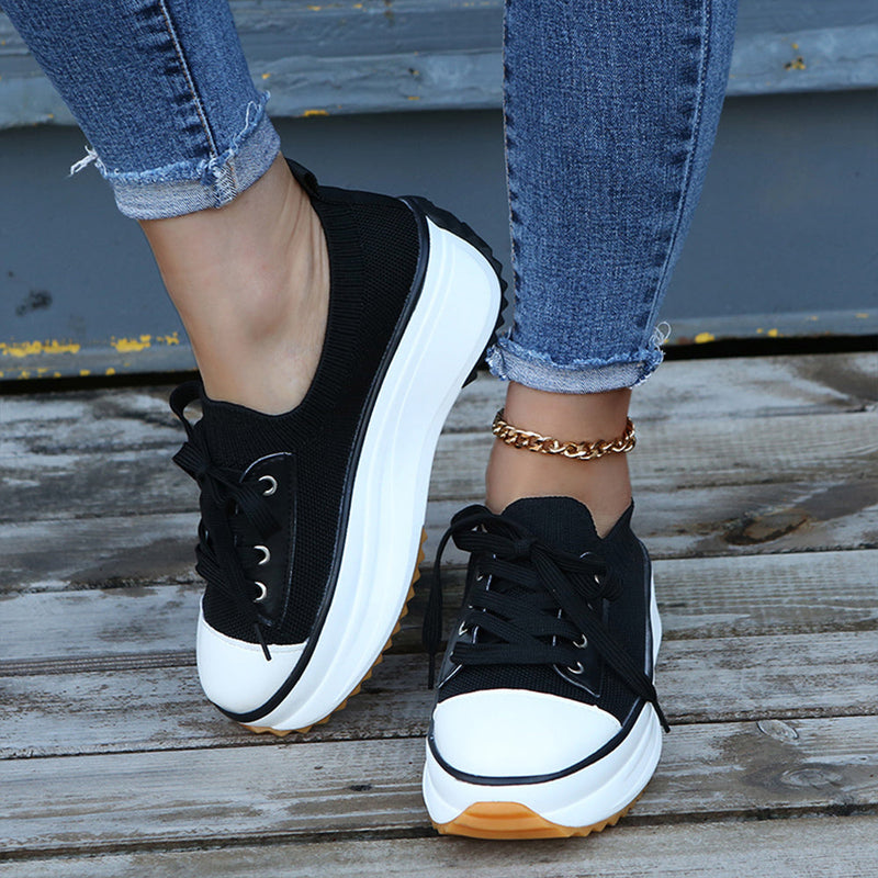 Women Lace-up Sneakers In Stretch Fabric