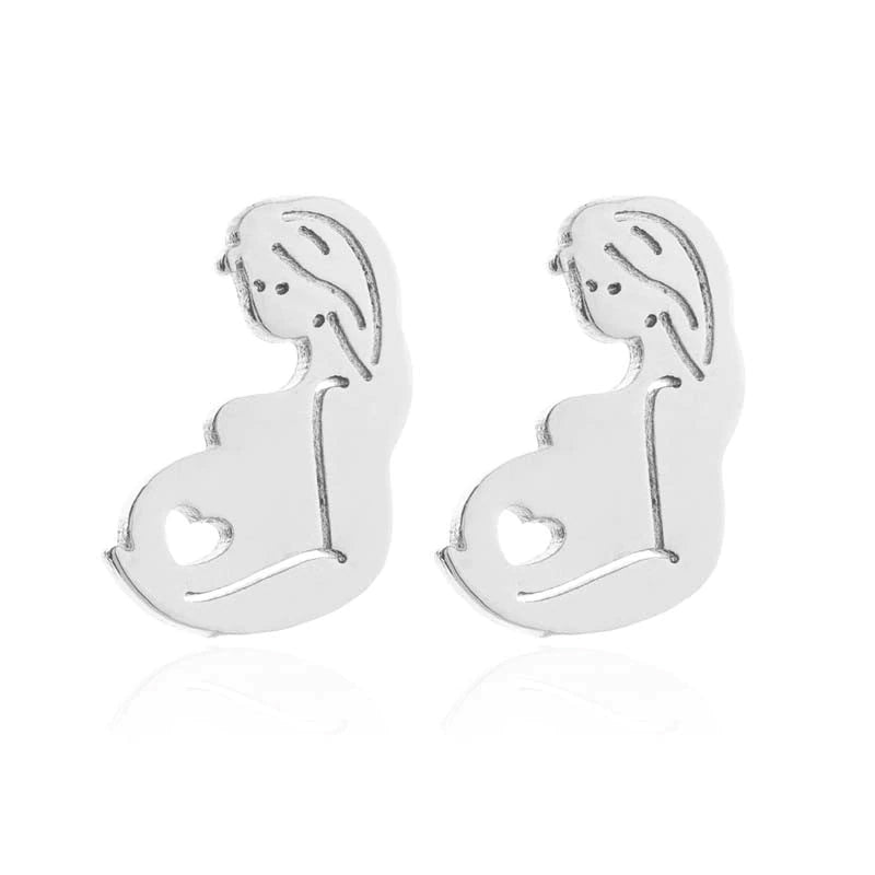 Stainless Steel Mummy-to-be Jewelry Set Necklace & Earrings Gift for New Mum