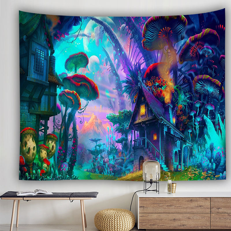 Psychedelic Forest Mushroom Wall Tapestry Art Decor Blanket
