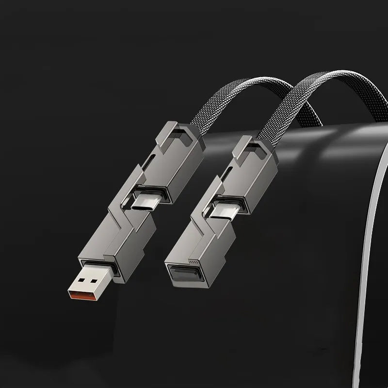 🔥4-in-1 Flat Braided Anti-tangle Charger Cable with Velcro👍