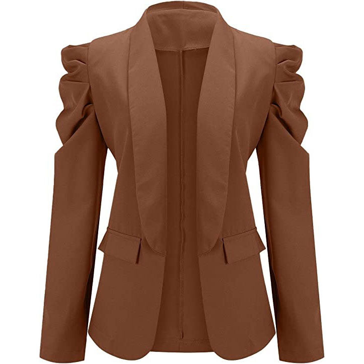 Women's Casual Lapel Blazer Puff Sleeve Open Front Work Blazer Suit