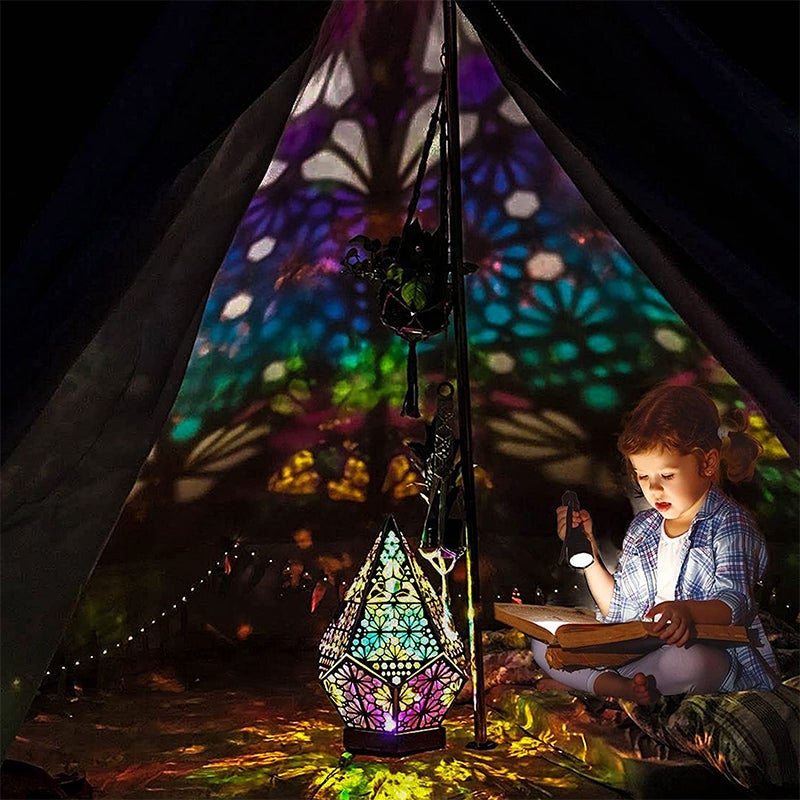 Bohemian Polar Star Wooden Floor Lamp, LED Colorful Star Projector