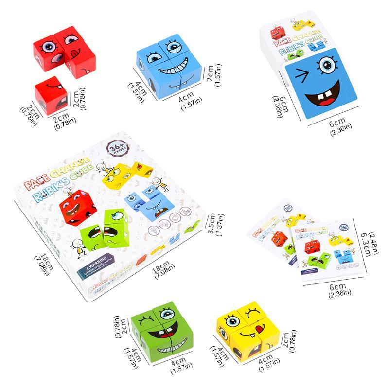 Kids Wooden Face-Changing Magic Cube Building Blocks Toy Set