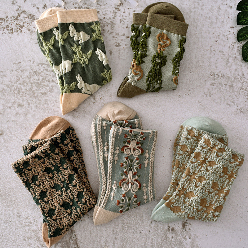 5 Pairs Women's Vintage Floral Cotton Socks