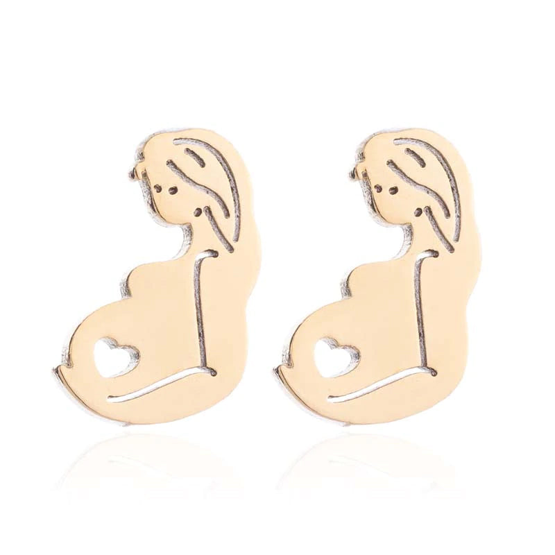 Stainless Steel Mummy-to-be Jewelry Set Necklace & Earrings Gift for New Mum