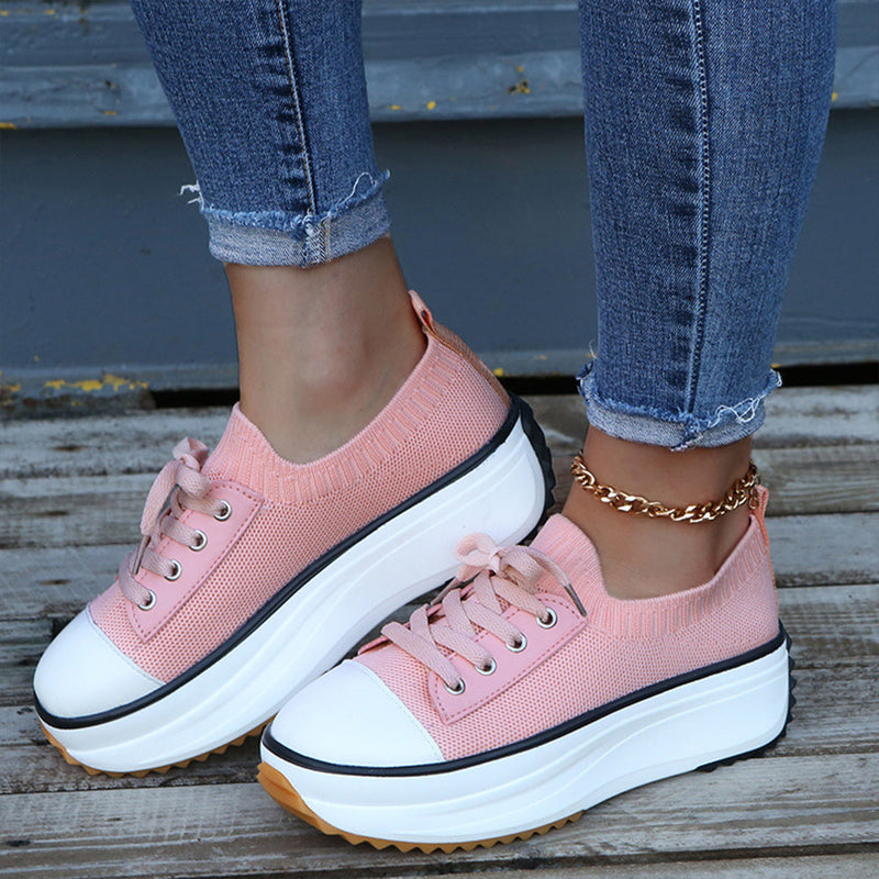 Women Lace-up Sneakers In Stretch Fabric