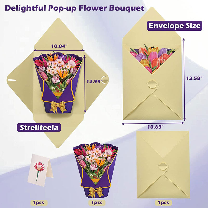 💐3D Stereo Flower Bouquet, Life Size Pop-Up Greeting Card Gift