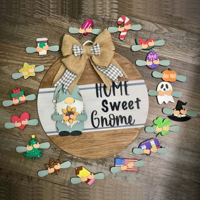 Cute Gnome Door Hanger DIY Interchangeable Welcome Door Decoration