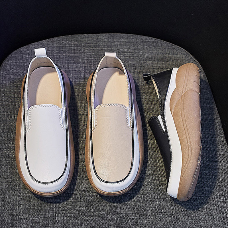 Women's Thick Sole Low-cut Leather Shoes