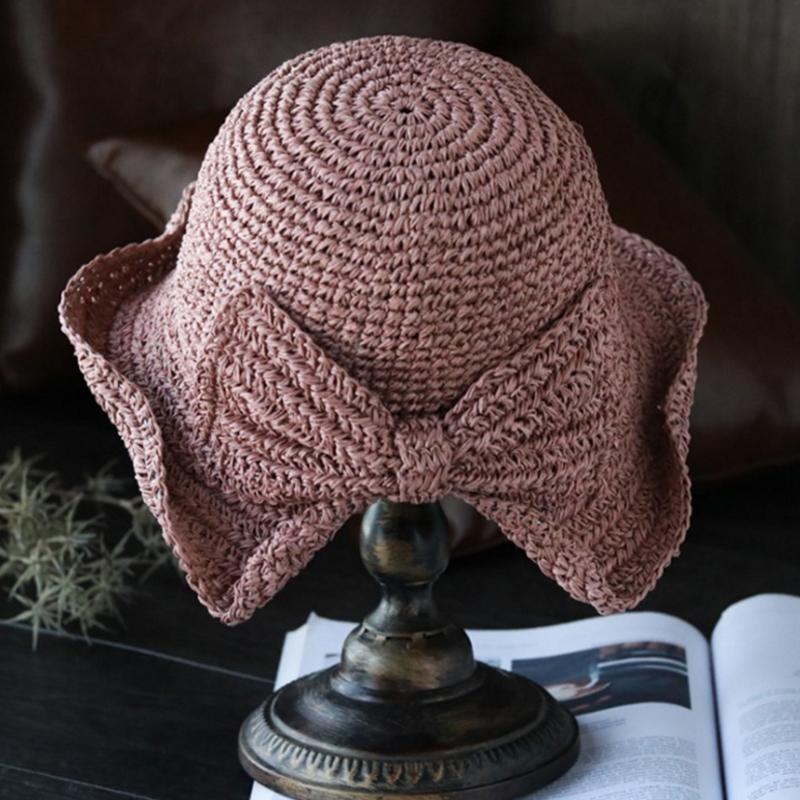 Straw Cloche Hat With Bow, Wide Brim Floppy Summer Sun Hat for Women