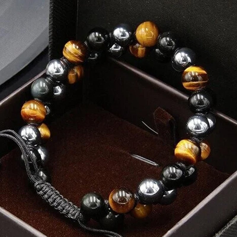 Triple Protection Bracelet-Genuine Tigers Eye Agate and  Black gallstone-The Perfect Gift