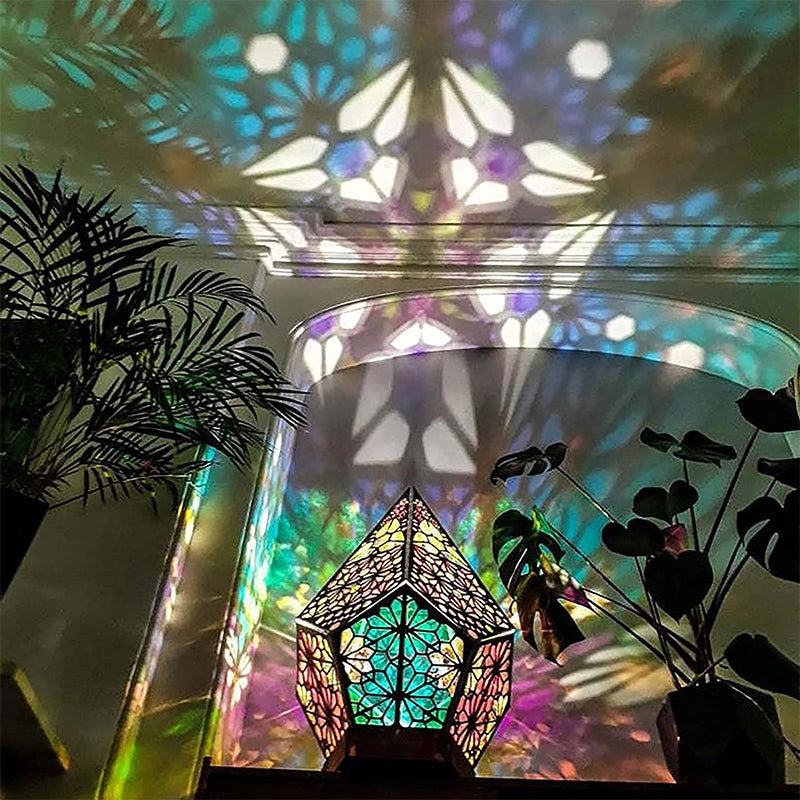 Bohemian Polar Star Wooden Floor Lamp, LED Colorful Star Projector